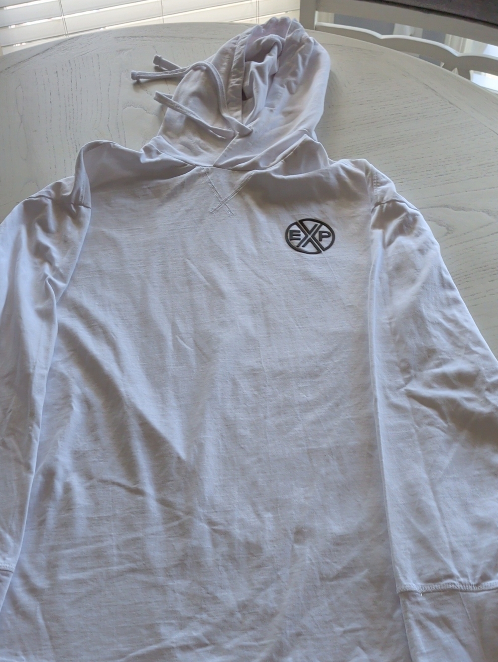 Express White Men's Hooded Long-Sleeve Tee with Chest Logo